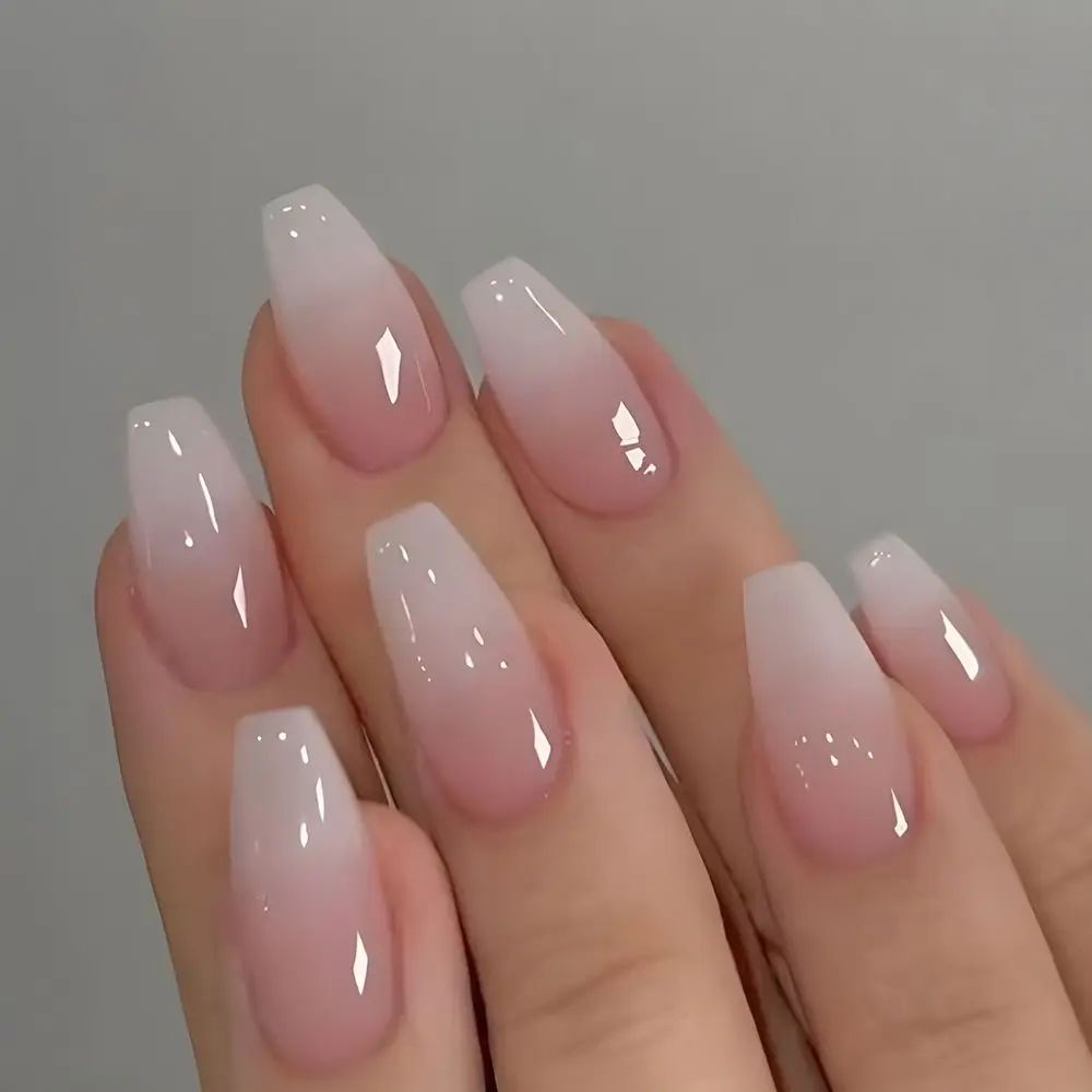 24pcs Gradient Fake Nails French Ballerina Nail Waterproof F