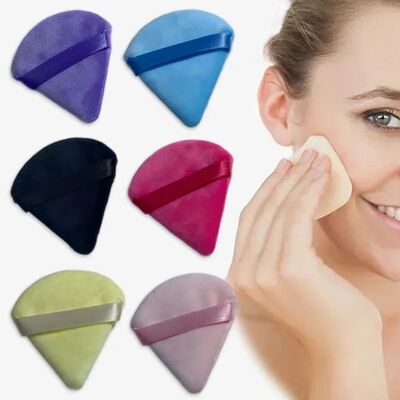 2pcs Velvet Triangle Shaped Cosmetic Puff Wet Dry Used Washa