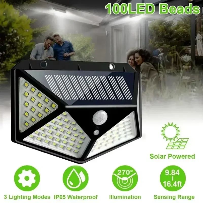 1/2/4/6Pcs 100 LED Wall Lights Outdoor Solar Lamp PIR Motion