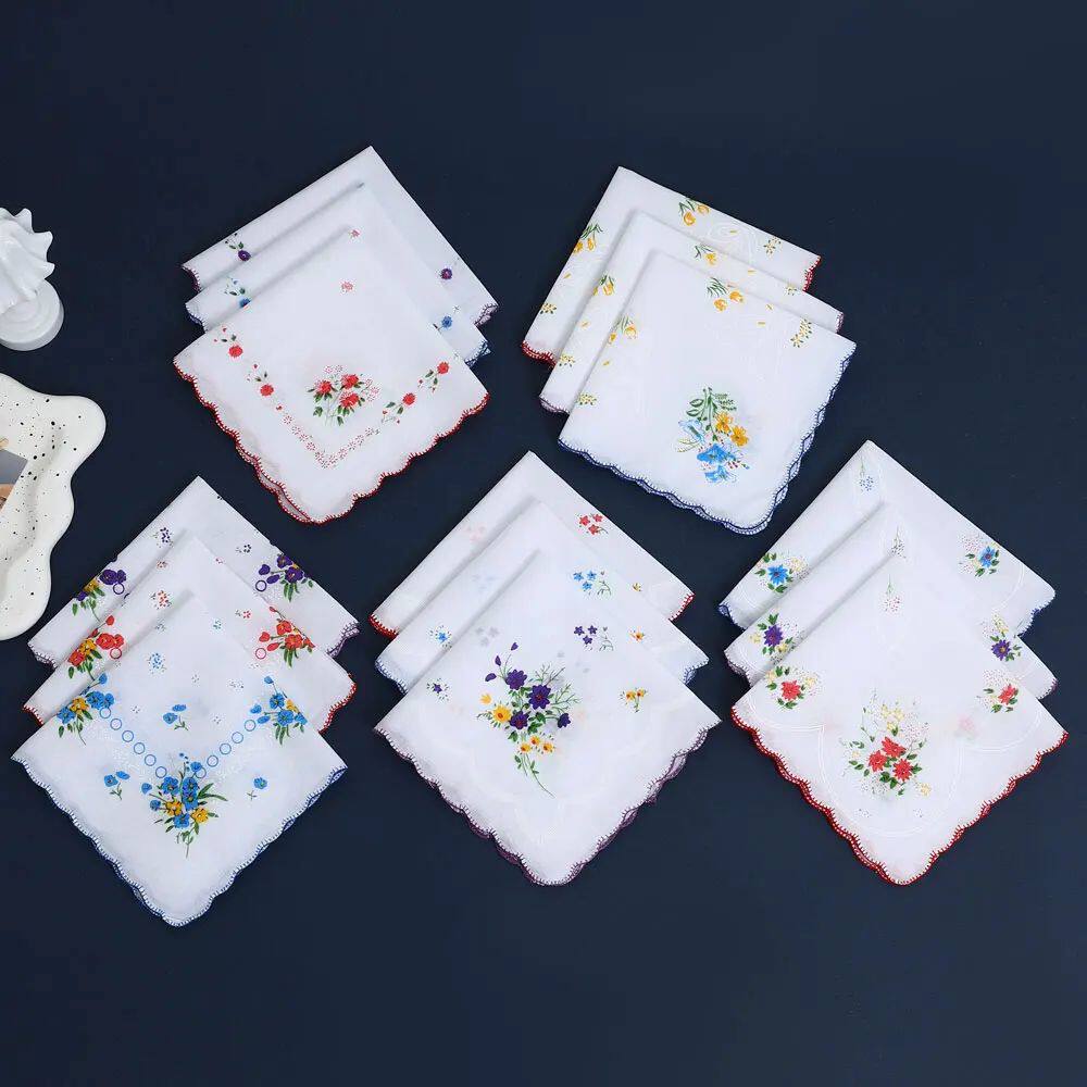 6 Pack of Women's Classic Tooth Edge Handkerchiefs, Cotton F