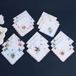 6 Pack of Women's Classic Tooth Edge Handkerchiefs, Cotton F