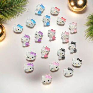 100Pcs Cartoon  Kitty Mini Cat Head Nail Charms Ultra-Cute B