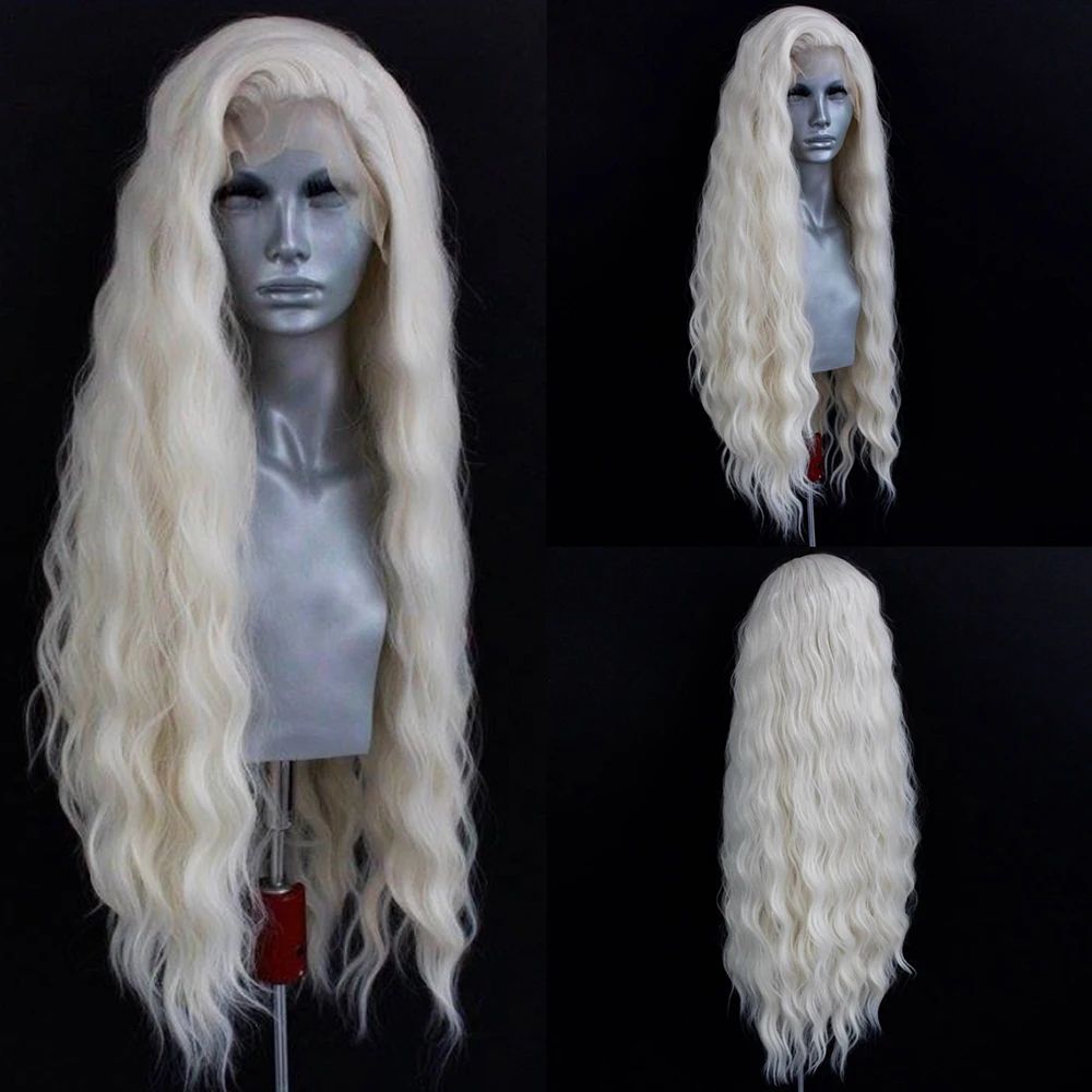 Platinum Blonde Wave Wig Synthetic Lace Front Wigs For Women
