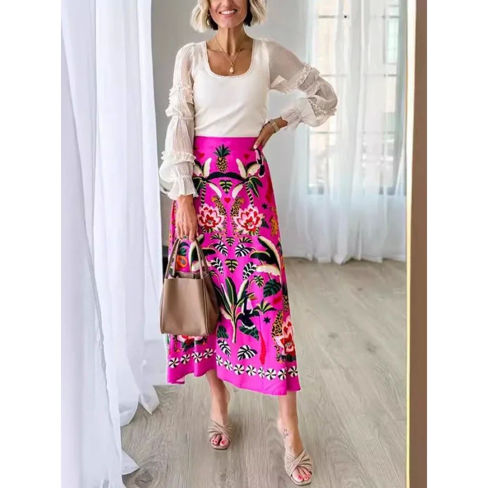 2024 Spring/Summer New Sreet Tropical Plant Print Retro Half