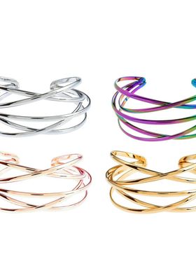 Punk Hollow Alloy Bangles for Women Gold Silver Color Cuff B
