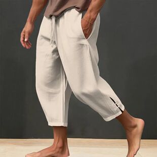 2024 Linen Pants For Men Baggy Large Pocket Bandage Oversize