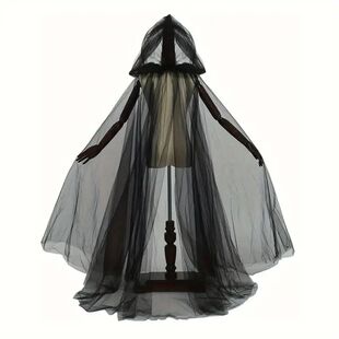 Black Bridal Shawl Witch Vampire Cosplay Cloak Halloween Dou