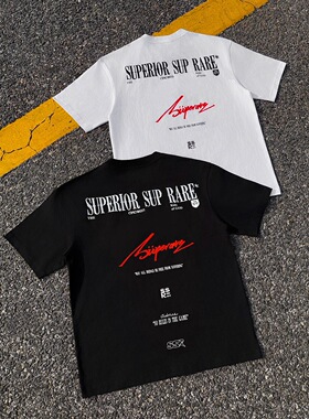 现货现发 SSR红血手写字排版短袖T恤 美式复古街头国潮牌上衣男女