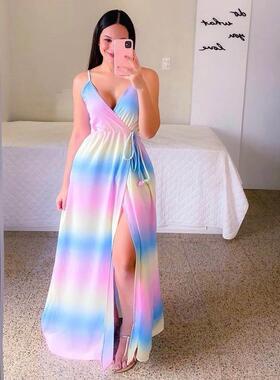 Womeenc a63156sual suspender drs 彩裙包身气质通勤吊带s纯色连