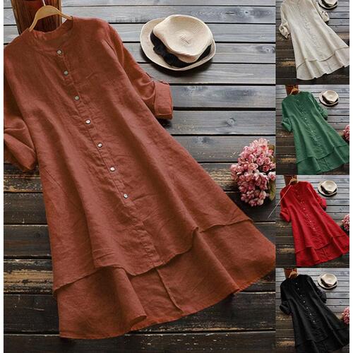 Ms hot solid color button cotton long sleeve shirt long