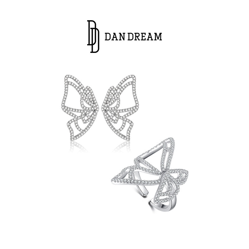 杨蓉同款蝴蝶戒指耳钉925银