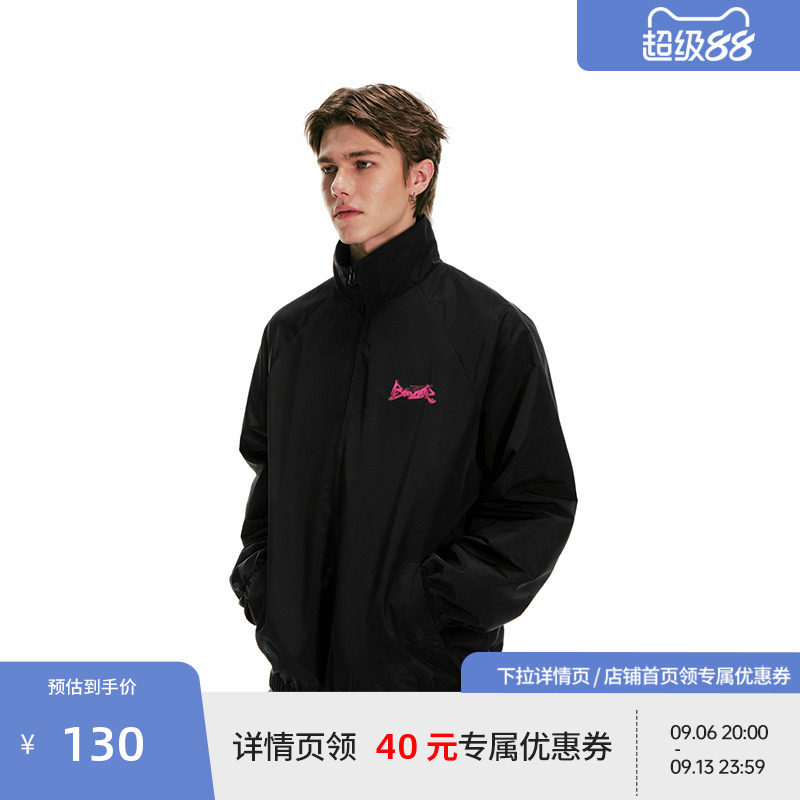 BEASTER印花图案宽松夹克男立领美式休闲秋季新款黑色情侣外套图片
