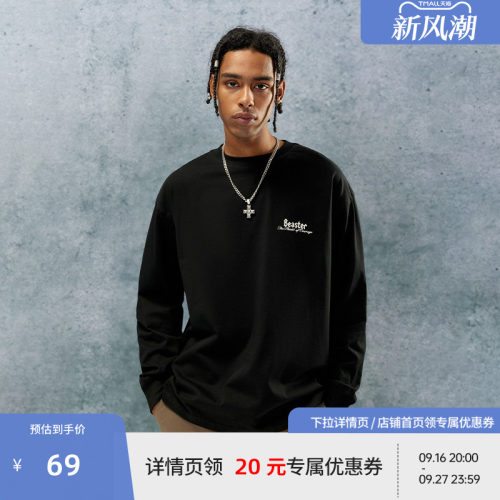 【beaster fe】大图案印花长袖T恤男女美式重磅纯棉秋季新款上衣