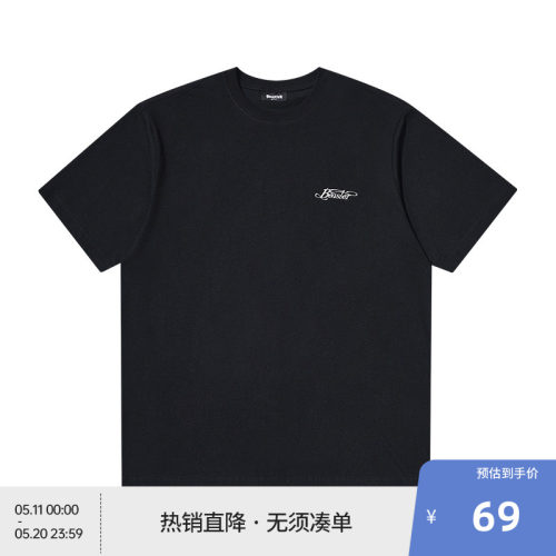 BEASTER潮流重磅印花图案短袖T恤男美式休闲纯棉新款黑色上衣