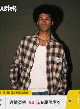 BEASTER复古格子衬衫男长袖logo刺绣上衣美式潮牌情侣外套