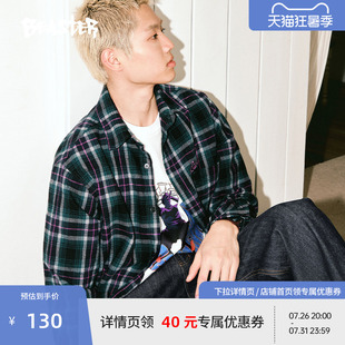 BEASTER磨毛格纹衬衫男新年24刺绣logo休闲潮流保暖舒适梭织上衣