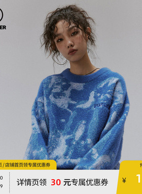 BEASTER奥莱满印绣花潮牌针织衫秋冬时尚毛衣慵懒情侣上衣