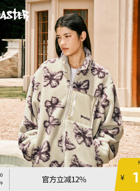 BEASTER奥莱蝴蝶提花仿羊羔绒外套女冬款保暖立领棉服男潮流夹克