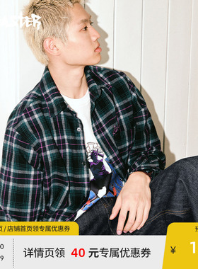 BEASTER磨毛格纹衬衫男新年24刺绣logo休闲潮流保暖舒适梭织上衣