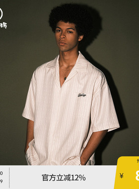 BEASTER夏威夷衬衫男夏季新款条纹满印短袖上衣美式复古情侣装