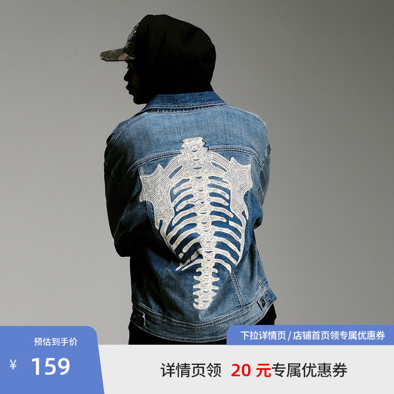 BEASTER刺绣图案复古牛仔外套男美式休闲潮流秋季新款翻领夹克图片