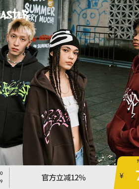 BEASTER手写logo刺绣印花重叠摇粒绒卫衣外套男红色新年重磅上衣