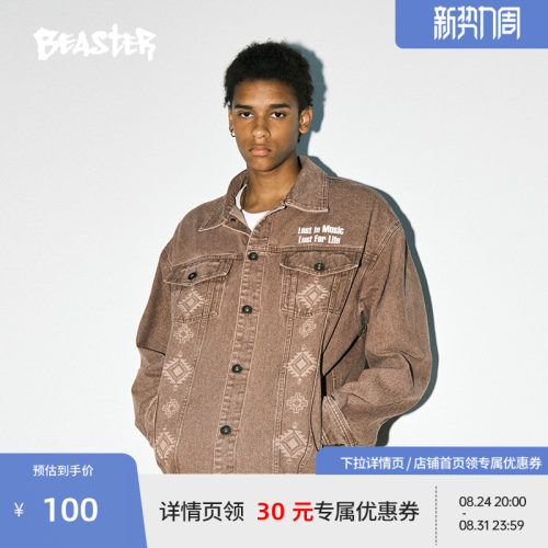 BEASTER民族纹样牛仔外套男新品户外美式高街复古工装女潮流夹克