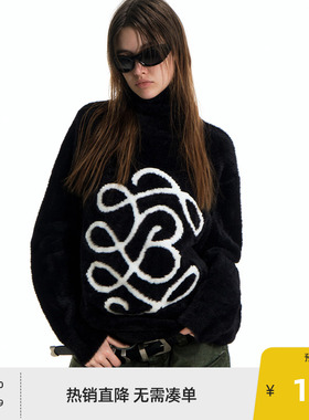 BEASTER包芯纱提花图案针织衫男美式宽松仿貂毛潮流新款黑色上衣