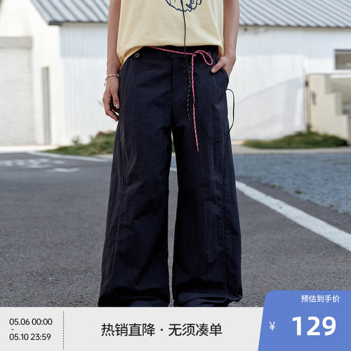 BEASTER刺绣阔腿轻薄款休闲裤男女情侣款夏25新微阔腿宽松长裤子
