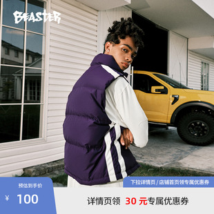 BEASTER奥莱拼条加厚羽绒马甲女冬装白鸭绒男式短款运动宽松外套