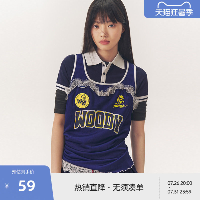 【啄木鸟伍迪联名】BEASTER奥莱条纹运动背心女胶印图案吸汗上衣