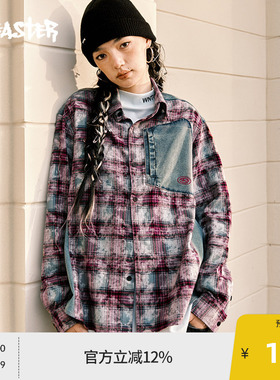 BEASTER奥莱做旧格纹拼接衬衫24春新品纯棉情侣休闲外套