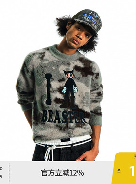 【铁臂阿童木联名】BEASTER奥莱贴布绣图案针织衫男新款美式毛衣