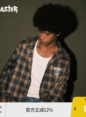 BEASTER鬼脸涂鸦手写字格子衬衫男23新品长袖上衣美式外套