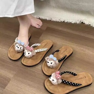 室内家居防滑可爱学生宿舍外穿凉拖鞋 莉玫小熊 卡通人字拖女夏季