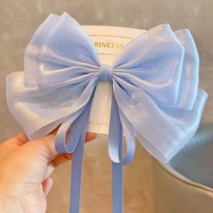 女童发夹超仙珠光纱超大蝴蝶结飘带儿童头饰发卡女孩洋气公主发饰