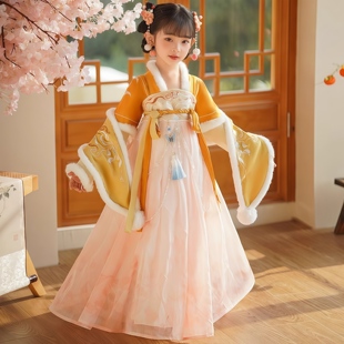汉服女童冬装新款拜年服儿童国风唐装冬季古装过年古风加厚连衣裙
