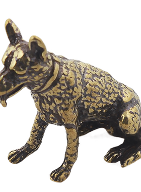 站立军犬生肖旺财狗迷你实心黄铜