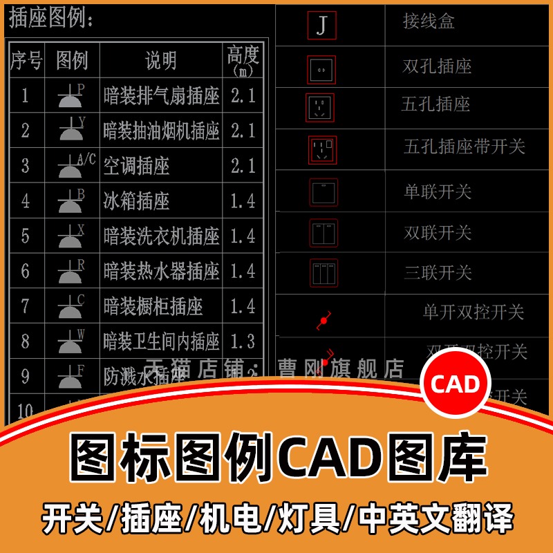 水电开关插座灯具安防符号图库