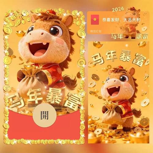 2026马年暴富新年快乐wx红包封面创意新款微信动态音乐皮肤序列号