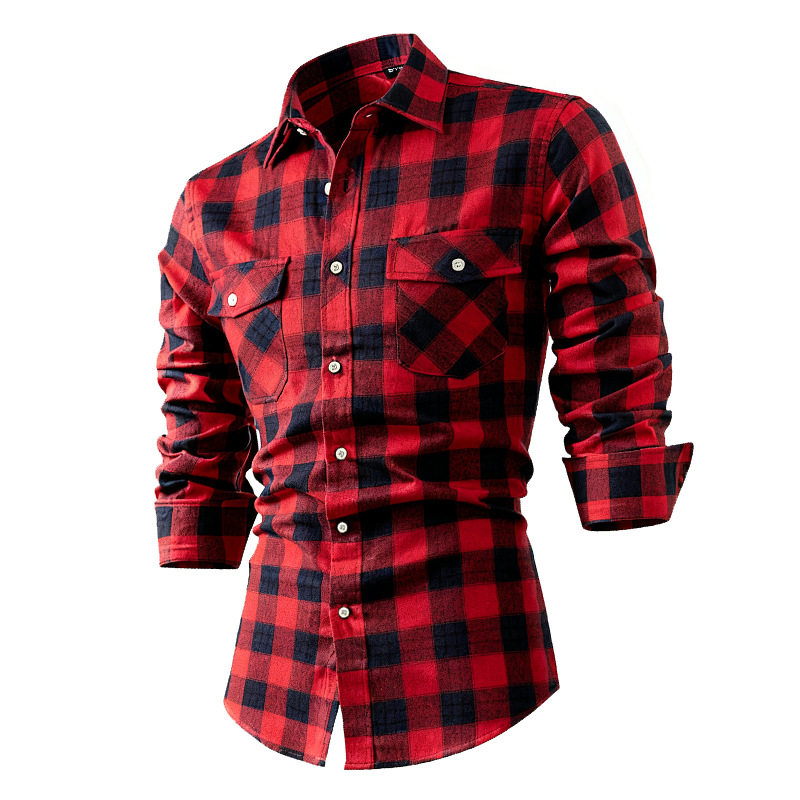 Slim Fit Fashionable Brushed Plaid High-end Double Pocket Fl
