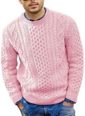 Pink Men's 2025 Slim-fit Pullover Knitted Twisted Sweater Me