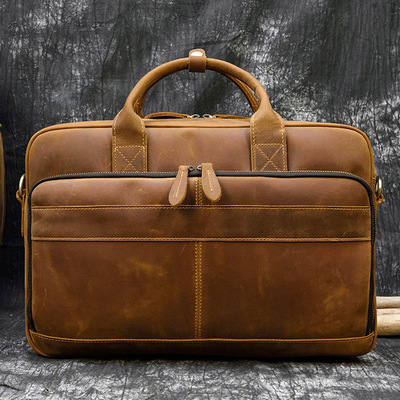 Retro Men's Briefcase Genuine Leather Business Commuting Bag