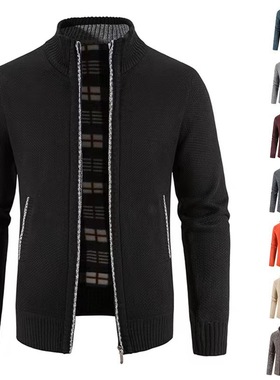 2025 Men's Velvet Cardigan Large Size Men's Stand llar Warm