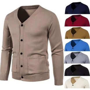 fit Jacket 2025 neck Casual Slim Men Cardigan Knitted