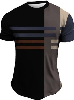 Vintage -Shirt For en 3D rinted ees Striped Short Sleee  Shi