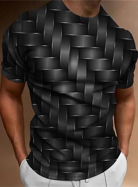 2023 Simple en'S -Shirt eometr attern 3d rinted en'S op day