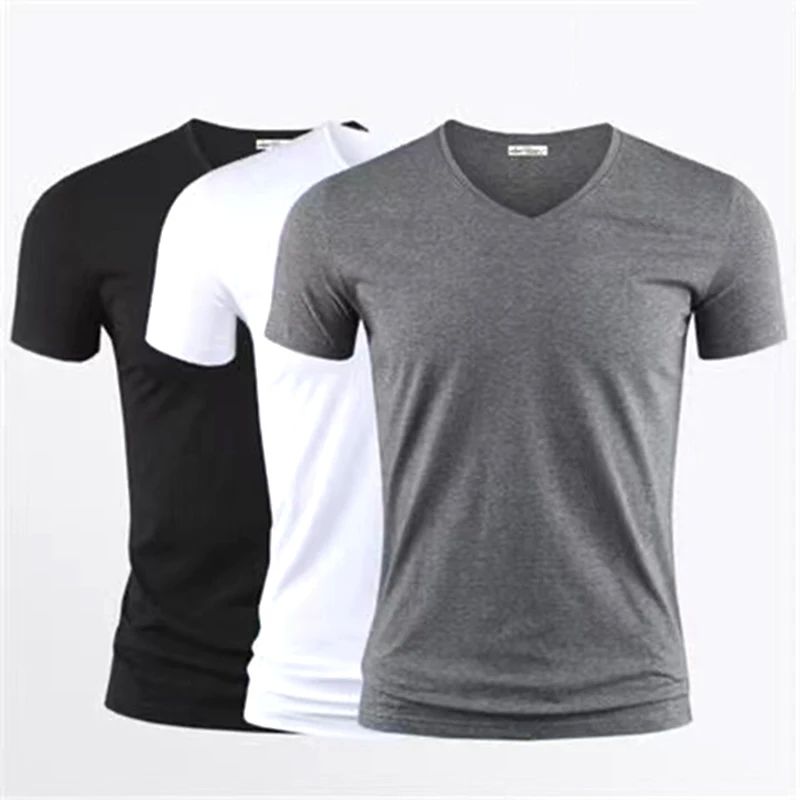 en's  Shirt ure Color V Collar Short Sleeed ops ees en -Shir