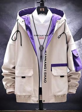 Long Sleeed Cargo jaet men harajuku windbreaker jaets hooded