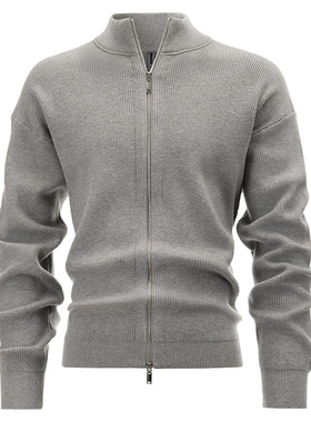 Da  Double Zip Knitted Cardigan Men's Warm Turtleneck Jacket